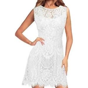 MSLG Little White Short Dress Size S Lace Sleeveless Back Zip Party Or Wedding